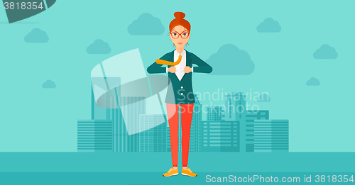 Image of Business woman taking off jacket.
