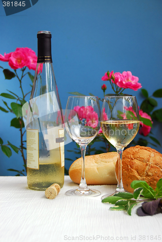 Image of White wine with glasses