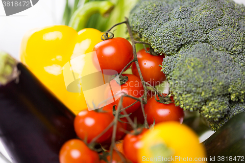 Image of close up of ripe vegetables in glass bowl on table