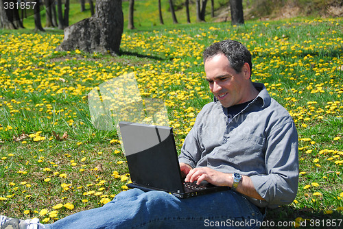 Image of Man work outside computer