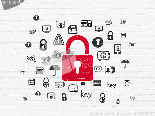 Image of Protection concept: Closed Padlock on wall background