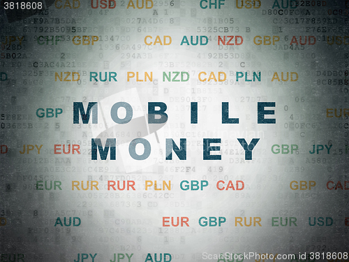 Image of Currency concept: Mobile Money on Digital Paper background