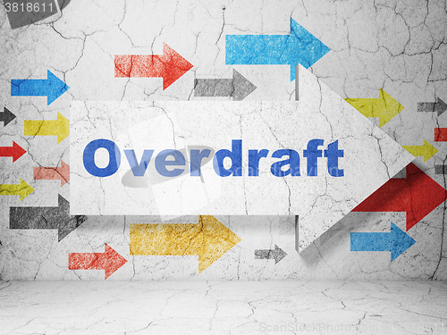 Image of Finance concept: arrow with Overdraft on grunge wall background