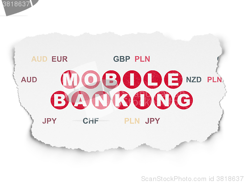 Image of Money concept: Mobile Banking on Torn Paper background