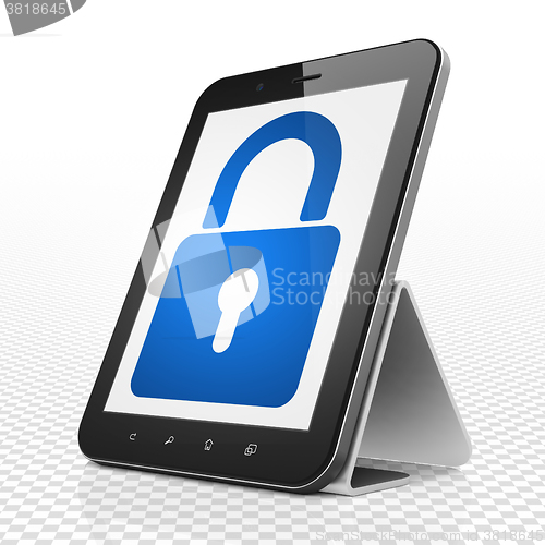 Image of Data concept: Tablet Computer with Closed Padlock on display