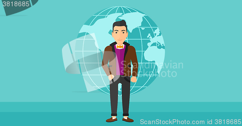 Image of Businessman standing on globe background.