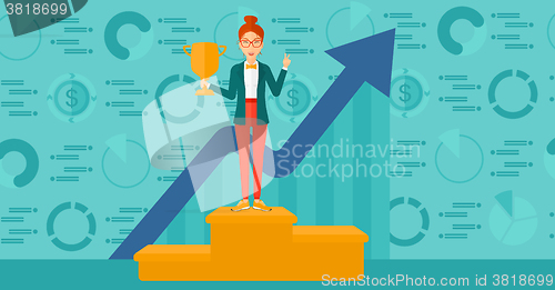 Image of Cheerful woman on pedestal.