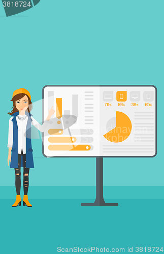 Image of Woman presenting report.