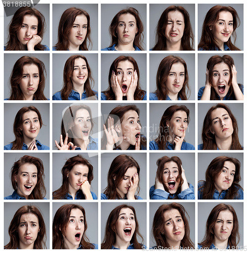 Image of Set of young woman\'s portraits with different emotions