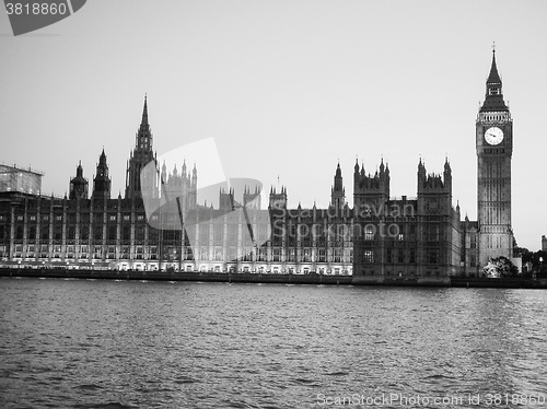 Image of Black and white Houses of Parliament in London