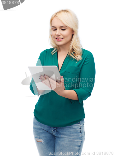Image of smiling woman with tablet pc computer
