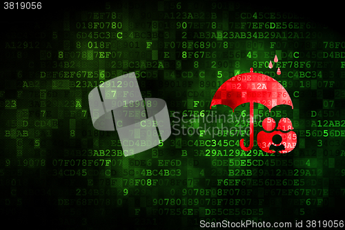 Image of Protection concept: Family And Umbrella on digital background