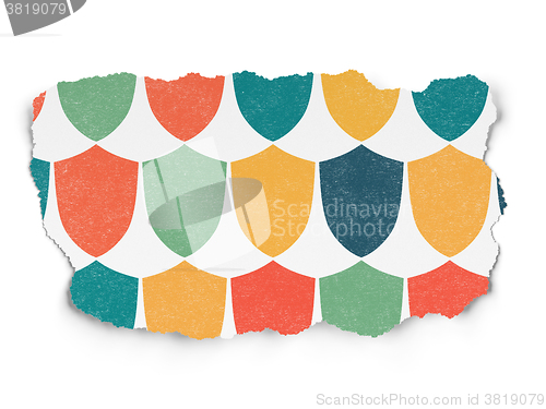 Image of Security concept: Shield icons on Torn Paper background