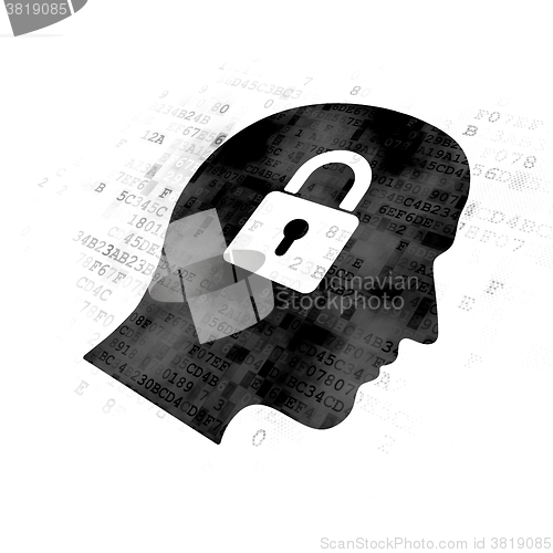 Image of Information concept: Head With Padlock on Digital background