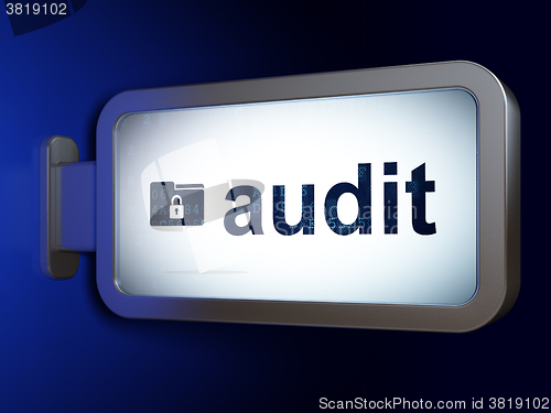 Image of Finance concept: Audit and Folder With Lock on billboard background