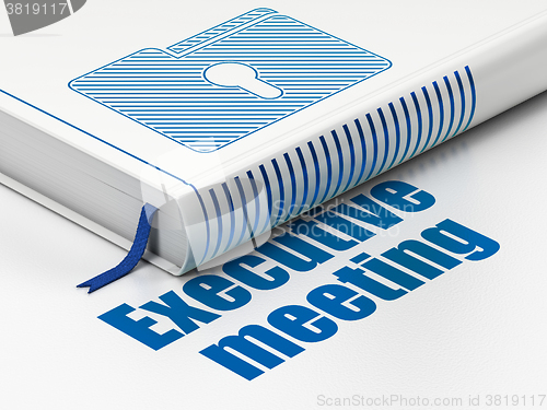 Image of Finance concept: book Folder With Keyhole, Executive Meeting on white background
