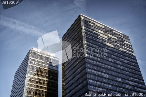 Image of Skyscrapers against blue sky