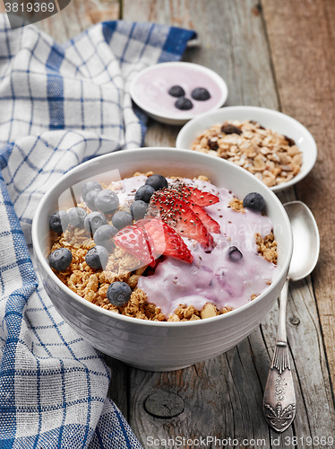 Image of bowl of muesli with yogurt and berries