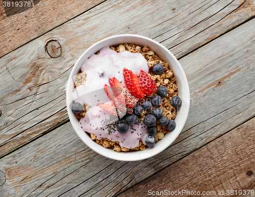 Image of bowl of muesli with yogurt and berries