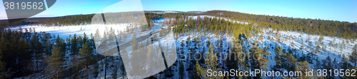 Image of taiga Lapland with the bird\'s eye view, panorama