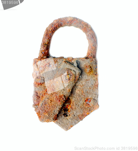 Image of rusty old door lock cut out on white
