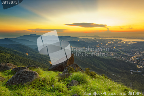 Image of Sunset over new territories in hong kong