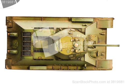 Image of Model of old soviet T-34 tank. Top view