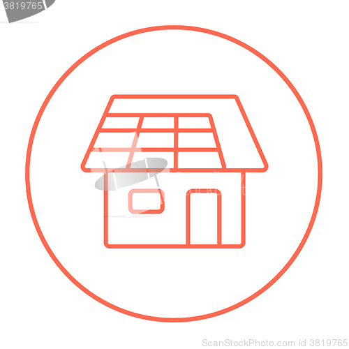 Image of House with solar panel line icon.