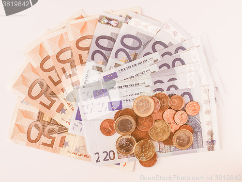 Image of  Euros coins and notes vintage