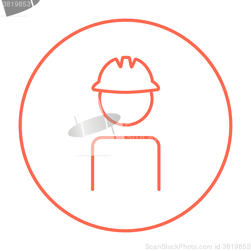 Image of Worker wearing hard hat line icon.