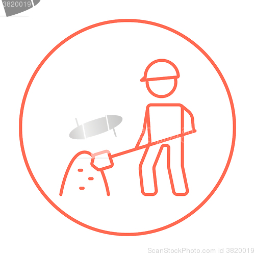 Image of Man with shovel and hill of sand line icon.