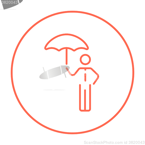 Image of Businessman with umbrella line icon.