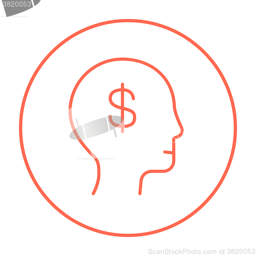 Image of Human head with dollar symbol line icon.