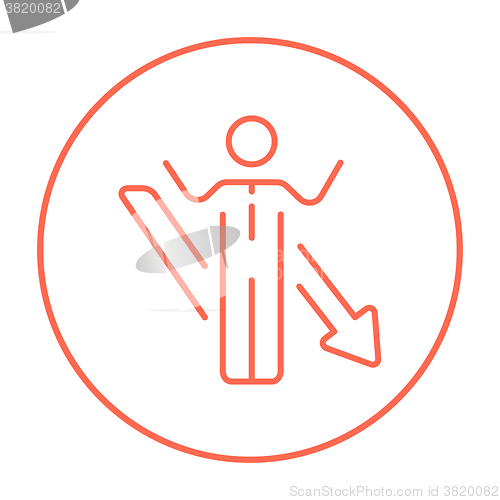Image of Businessman with arrow down line icon.