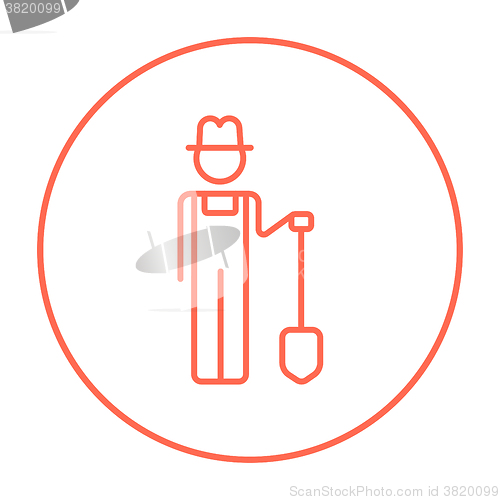 Image of Farmer with shovel line icon.