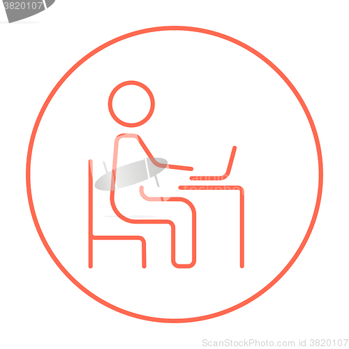 Image of Businessman working at his laptop line icon.