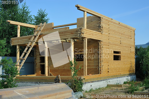 Image of Residential construction home framing against sky