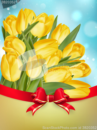 Image of Yellow tulips with bow. EPS 10