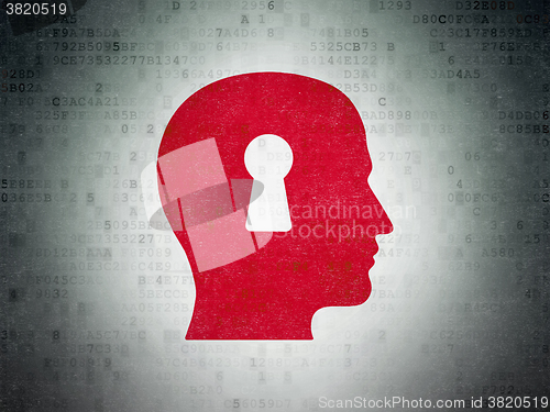 Image of Information concept: Head With Keyhole on Digital Paper background