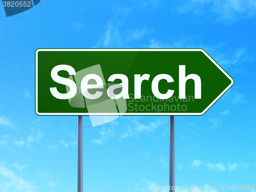 Image of Web development concept: Search on road sign background