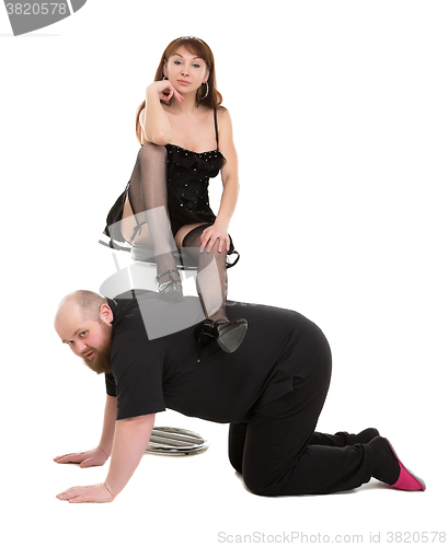 Image of Beautiful Woman in Underwear Domination Fat Man