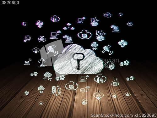 Image of Cloud computing concept: Cloud With Key in grunge dark room