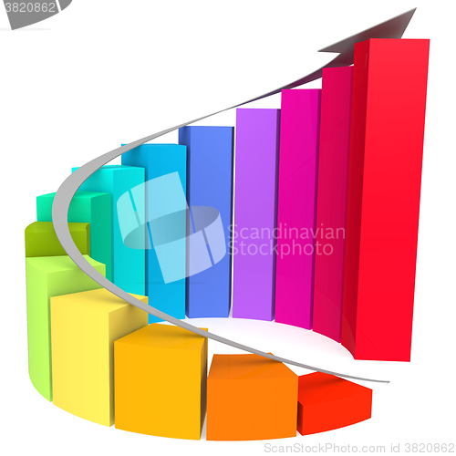 Image of Colorful winding bar chart with white arrow