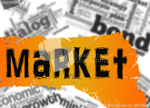 Image of Word cloud with market word on yellow and red banner