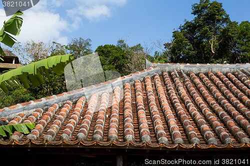 Image of Old asian roof clay tiles 