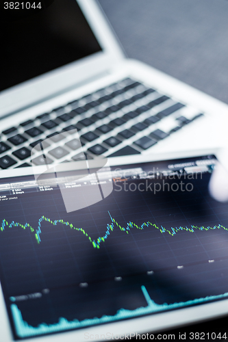 Image of Digital tablet with stock market data