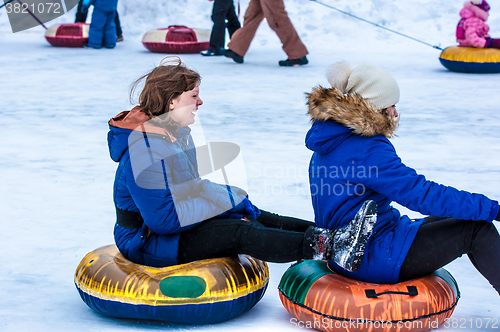 Image of Baby winter sledding on the Ural River