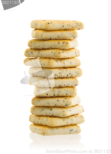 Image of Stack of square crackers isolated