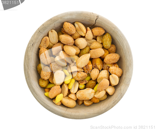 Image of Fresh mixed salted nuts in a bowl, peanut mix