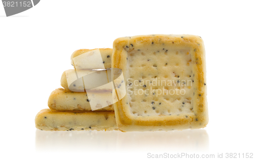 Image of Stack of square crackers isolated